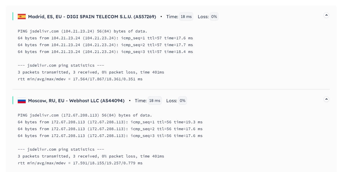 You can view all ping results in a list below the map.