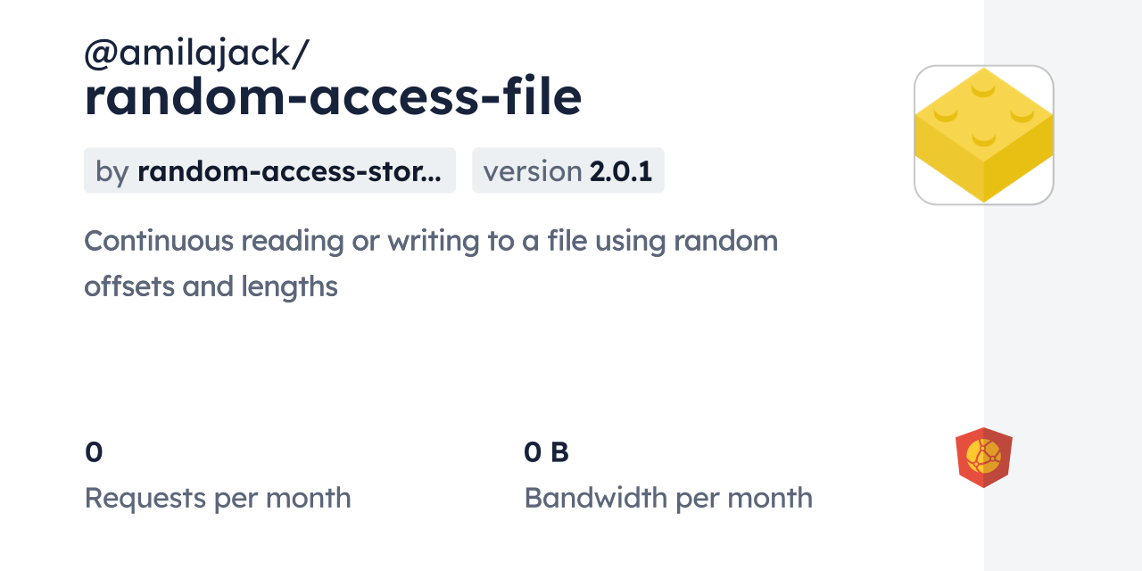 @amilajack/random-access-file CDN by jsDelivr - A CDN for npm and GitHub
