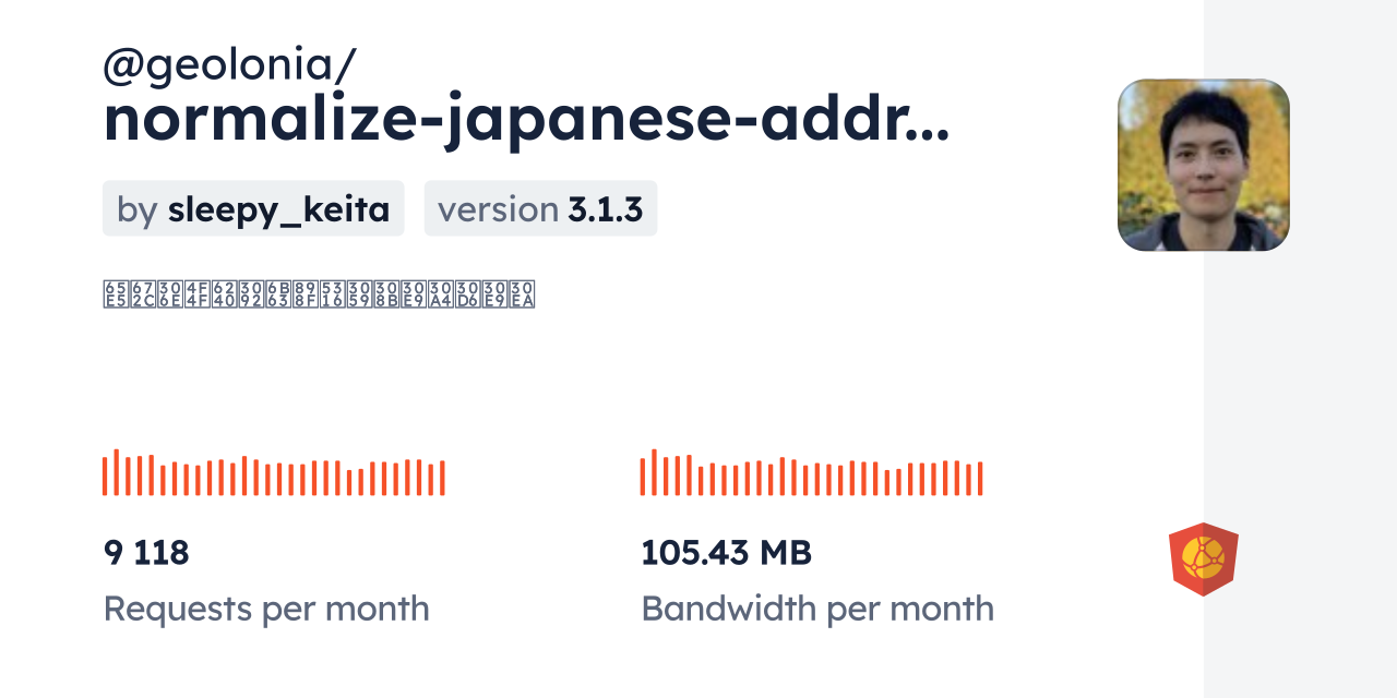 geolonia/normalizejapaneseaddresses CDN by jsDelivr A CDN for npm