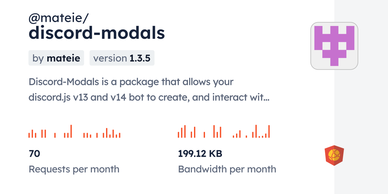 @mateie/discord-modals CDN by jsDelivr - A CDN for npm and GitHub