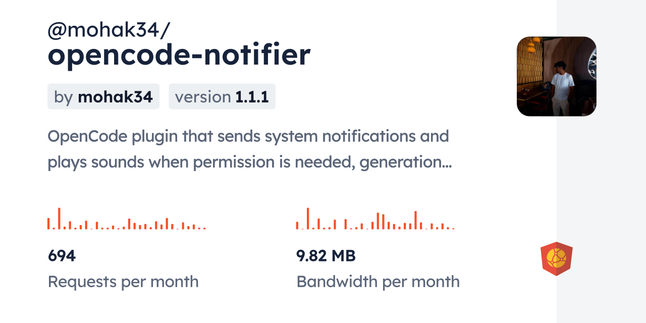 @mohak34/opencode-notifier CDN by jsDelivr - A CDN for npm and GitHub