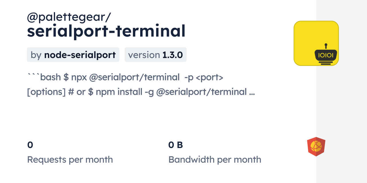 palettegear/serialportterminal CDN by jsDelivr A CDN for npm and GitHub